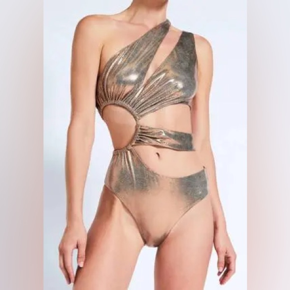 NWT🟡Devon Windsor 🟡Metallic One-Shoulder Cutout Swimsuit